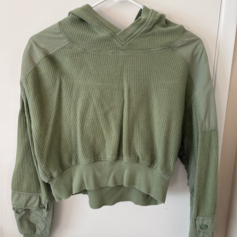 Free People Cropped Olive Waffle Sweat Set